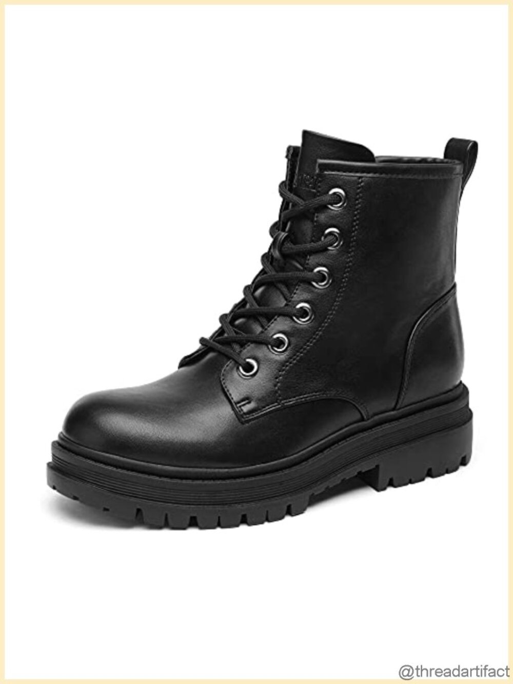 Lace-Up Combat Ankle Boots Faux Leather Side Zip Lug Sole